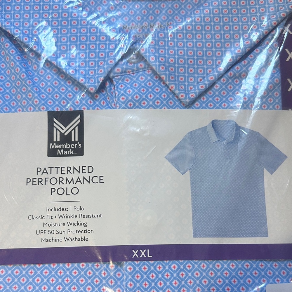 Member's Mark Blue Patterned Polo Shirt